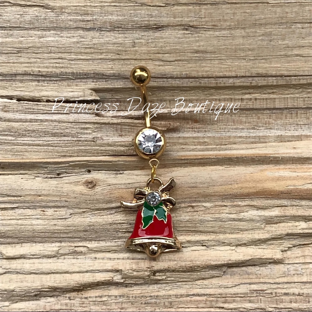 Gold Holiday Bell Belly Button Ring
